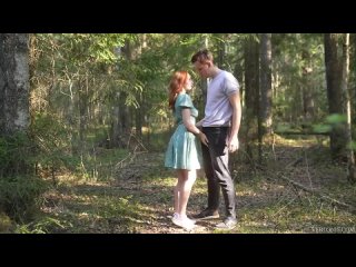 he took a red-haired girlfriend into the forest and put his hand in her panties
